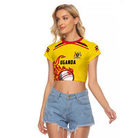 Uganda Cricket Custom Raglan Cropped T Shirt Cranes Cricket Ball Fire - Wonder Print Shop
