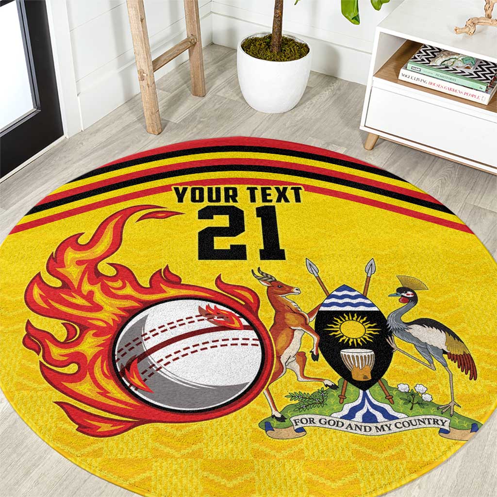 Uganda Cricket Custom Round Carpet Cranes Cricket Ball Fire - Wonder Print Shop