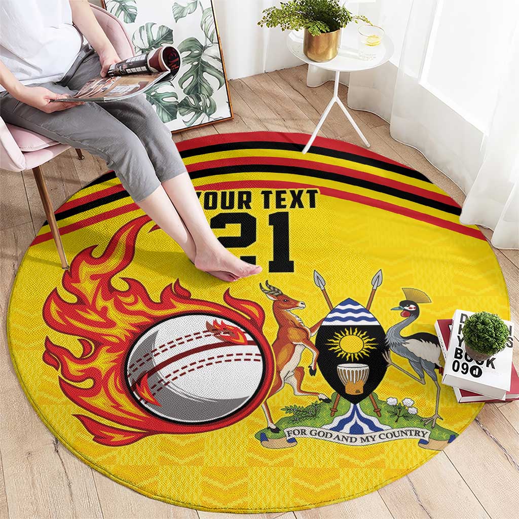 Uganda Cricket Custom Round Carpet Cranes Cricket Ball Fire - Wonder Print Shop
