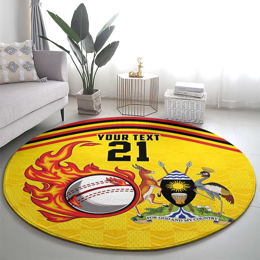 Uganda Cricket Custom Round Carpet Cranes Cricket Ball Fire - Wonder Print Shop