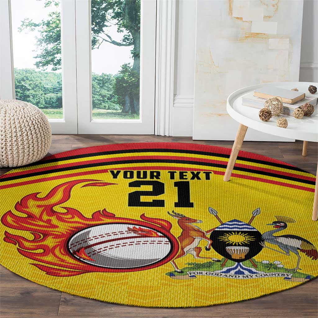 Uganda Cricket Custom Round Carpet Cranes Cricket Ball Fire - Wonder Print Shop