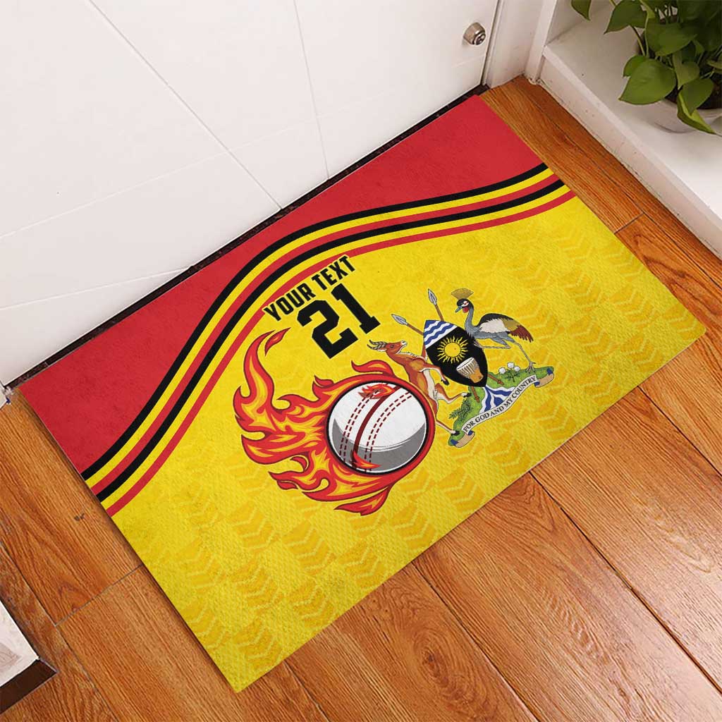 Uganda Cricket Custom Rubber Doormat Cranes Cricket Ball Fire - Wonder Print Shop