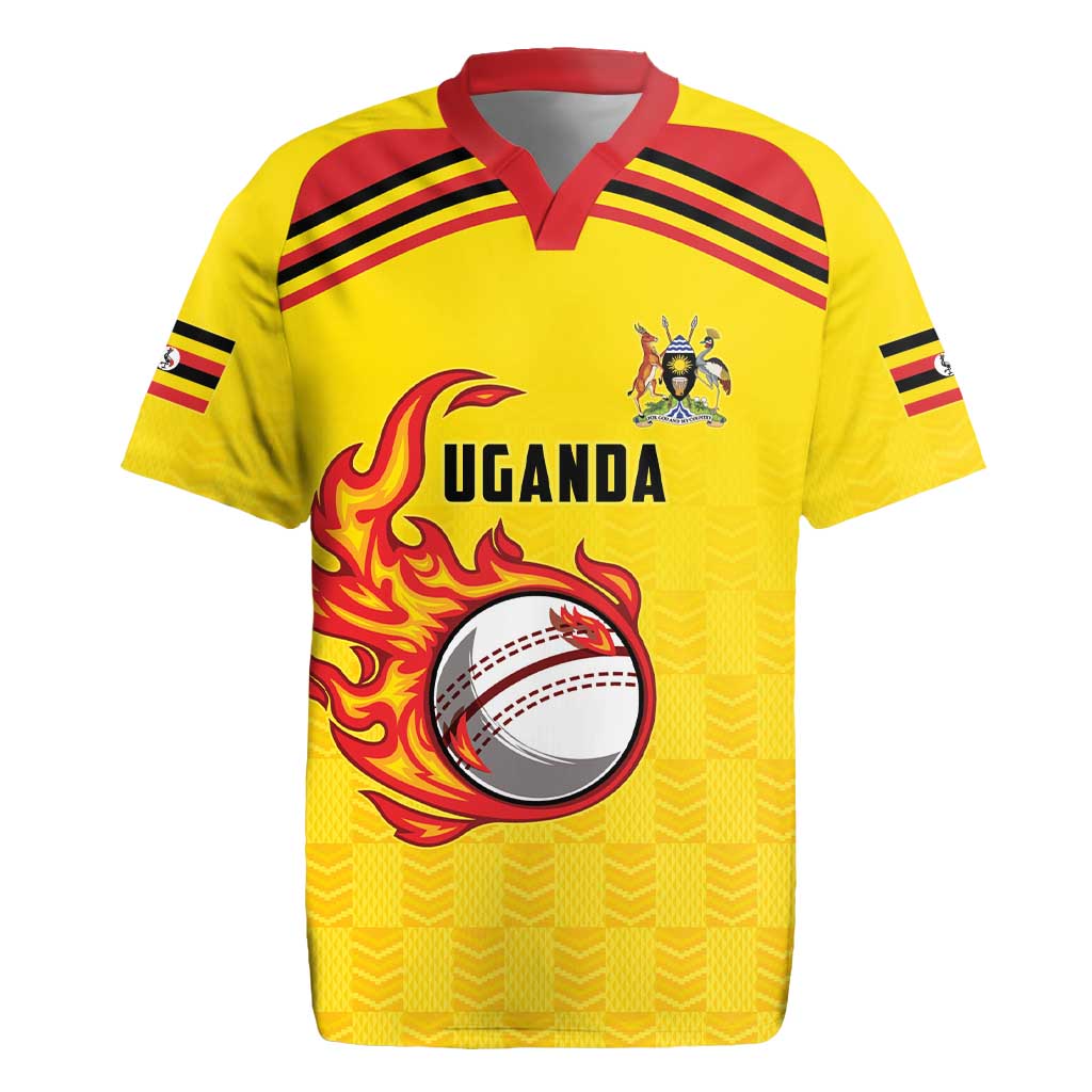 Uganda Cricket Custom Rugby Jersey Cranes Cricket Ball Fire - Wonder Print Shop