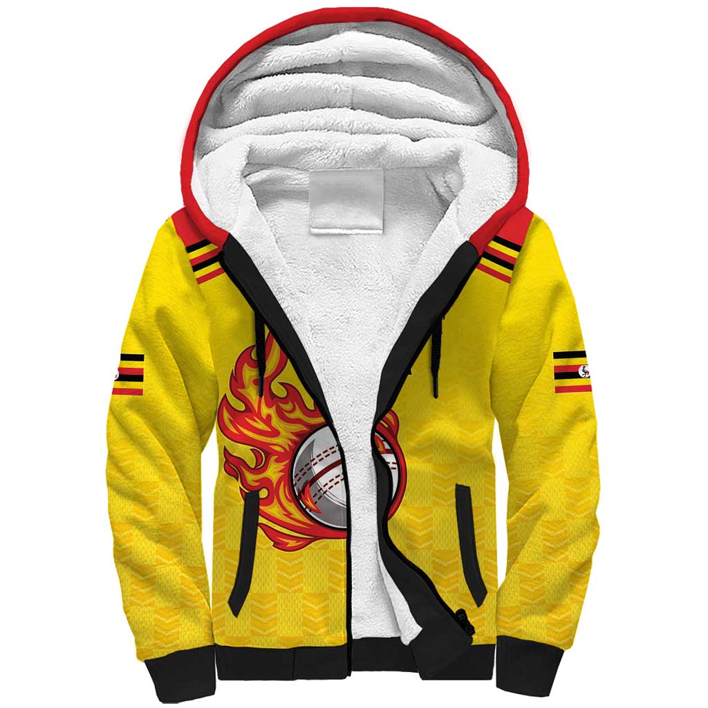 Uganda Cricket Custom Sherpa Hoodie Cranes Cricket Ball Fire - Wonder Print Shop