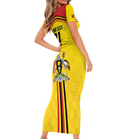 Uganda Cricket Custom Short Sleeve Bodycon Dress Cranes Cricket Ball Fire - Wonder Print Shop