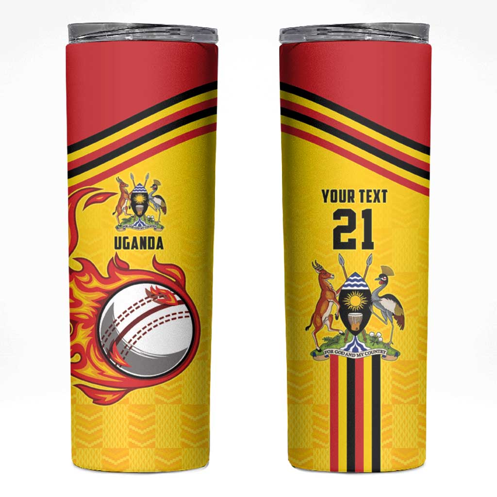 Uganda Cricket Custom Skinny Tumbler Cranes Cricket Ball Fire - Wonder Print Shop