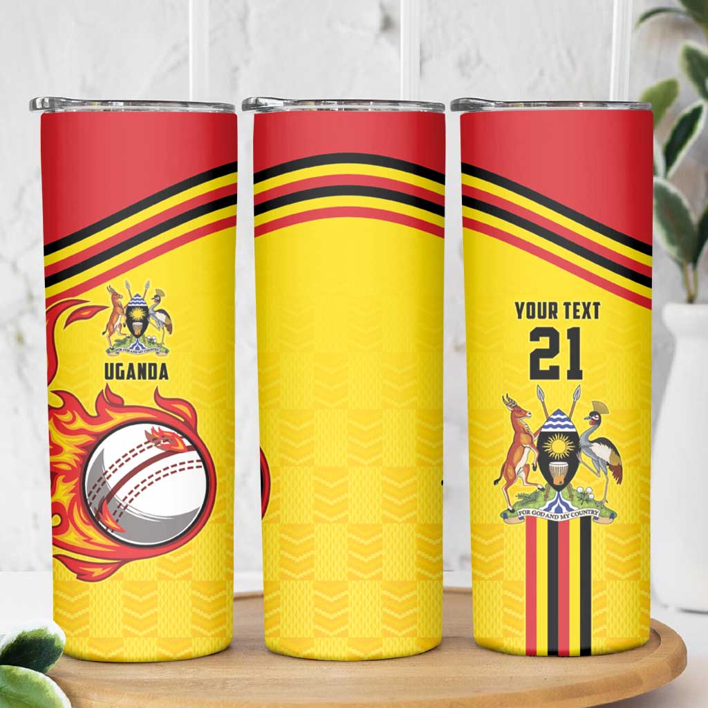 Uganda Cricket Custom Skinny Tumbler Cranes Cricket Ball Fire - Wonder Print Shop