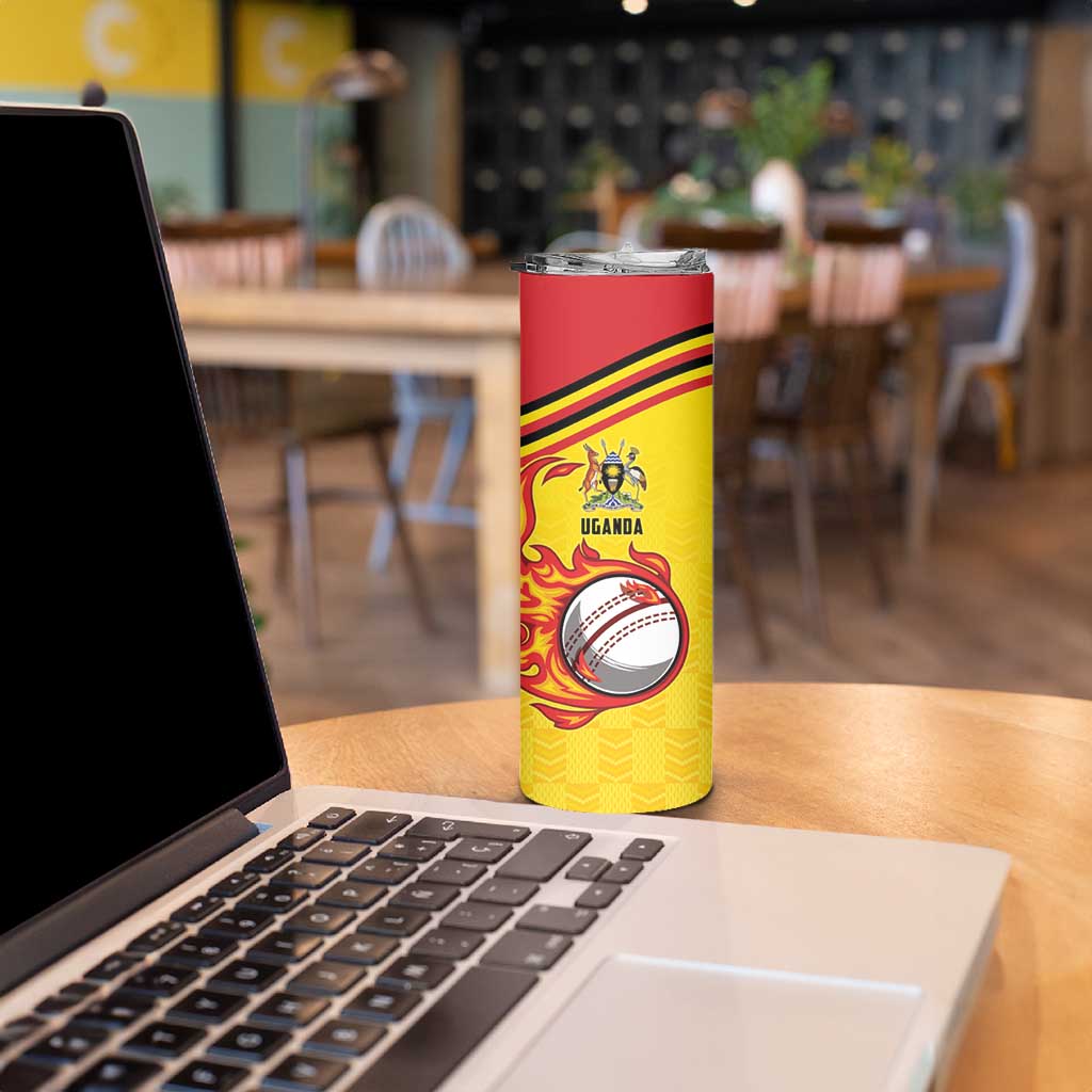 Uganda Cricket Custom Skinny Tumbler Cranes Cricket Ball Fire - Wonder Print Shop