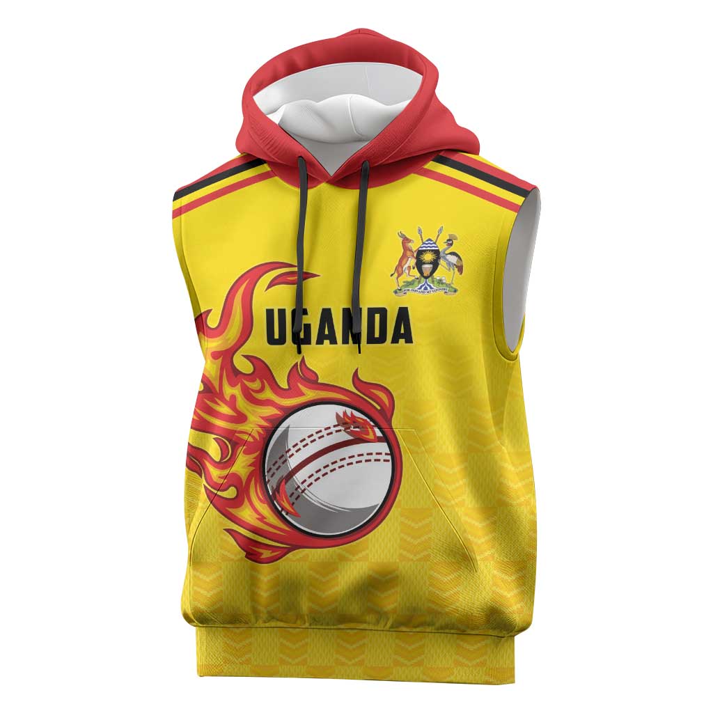 Uganda Cricket Custom Sleeveless Hoodie Cranes Cricket Ball Fire - Wonder Print Shop