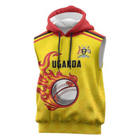 Uganda Cricket Custom Sleeveless Hoodie Cranes Cricket Ball Fire - Wonder Print Shop