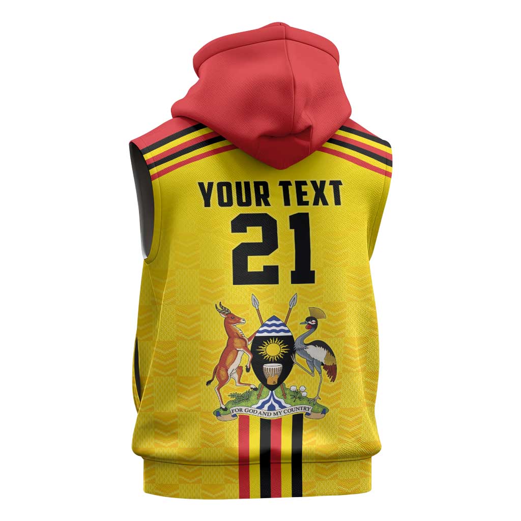 Uganda Cricket Custom Sleeveless Hoodie Cranes Cricket Ball Fire - Wonder Print Shop