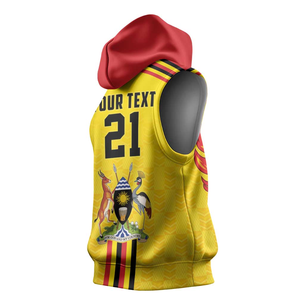 Uganda Cricket Custom Sleeveless Hoodie Cranes Cricket Ball Fire - Wonder Print Shop