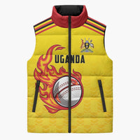 Uganda Cricket Custom Sleeveless Puffer Jacket Cranes Cricket Ball Fire - Wonder Print Shop