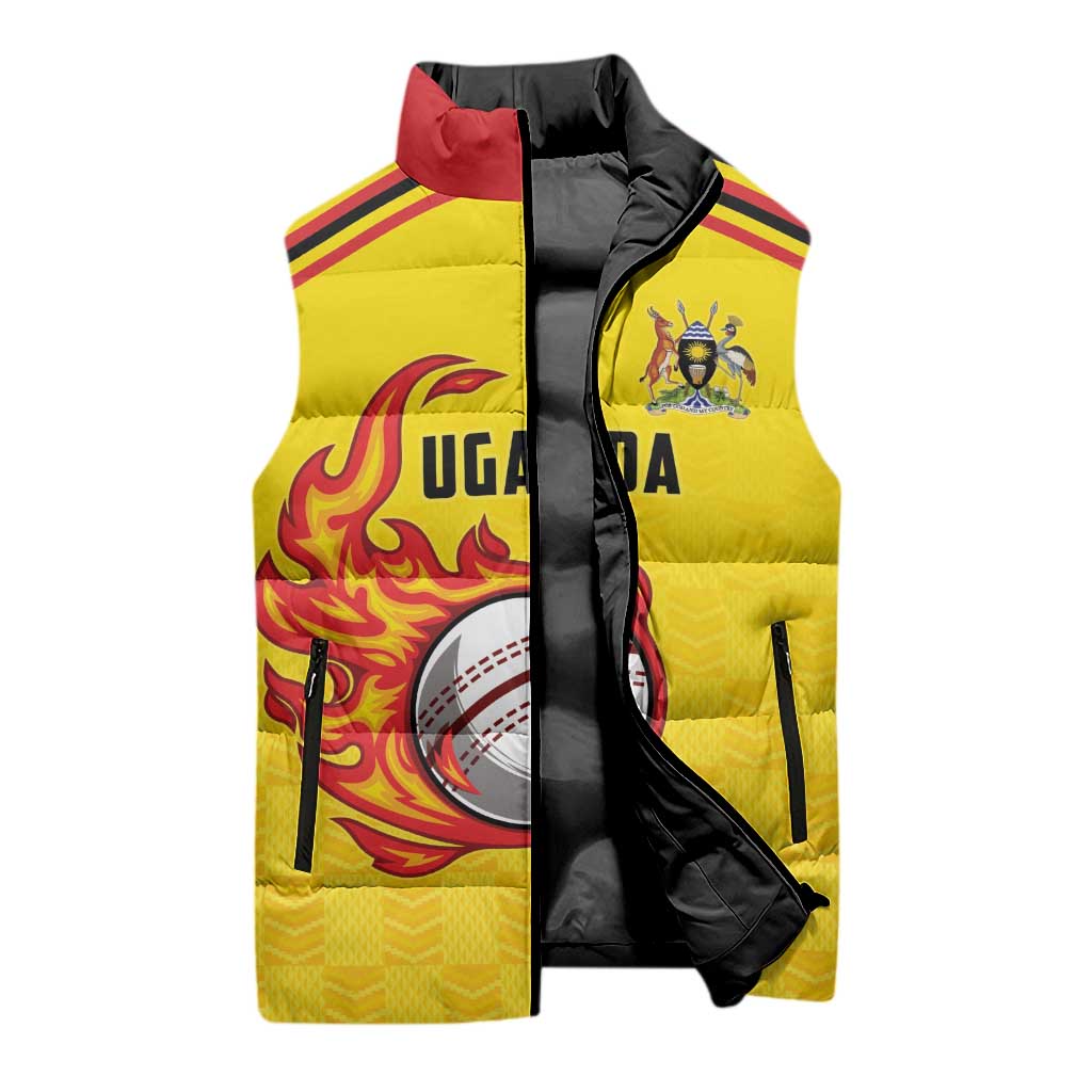 Uganda Cricket Custom Sleeveless Puffer Jacket Cranes Cricket Ball Fire - Wonder Print Shop