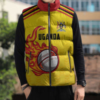 Uganda Cricket Custom Sleeveless Puffer Jacket Cranes Cricket Ball Fire - Wonder Print Shop