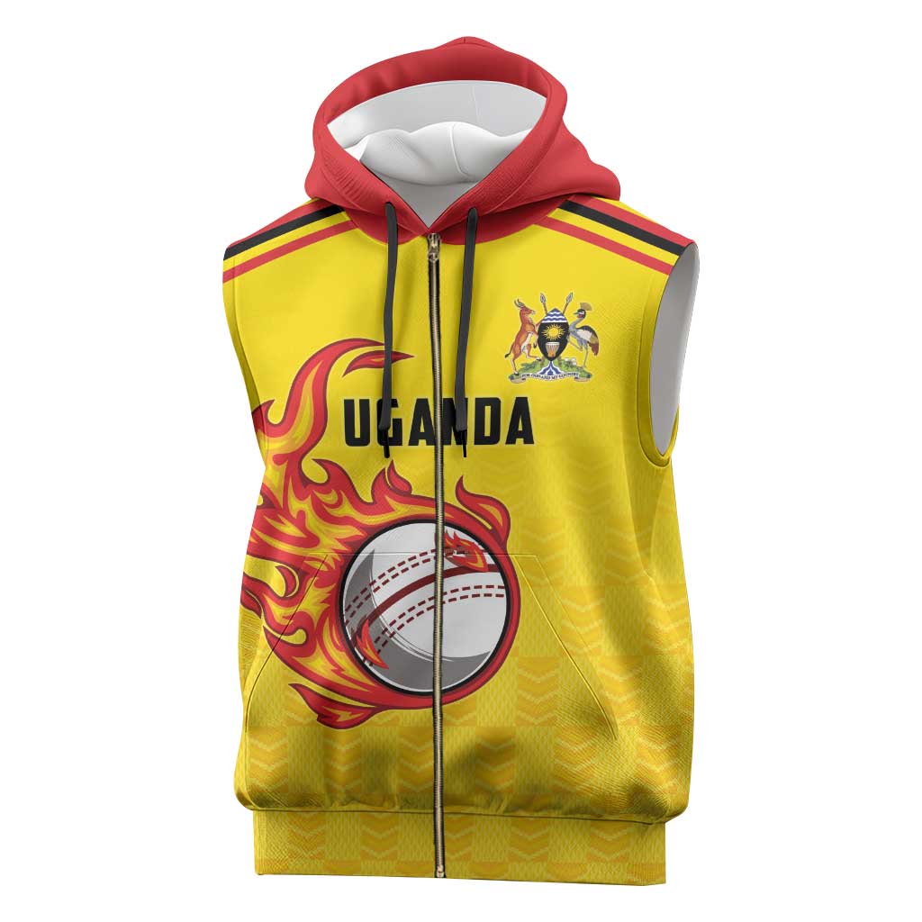 Uganda Cricket Custom Sleeveless Zip Hoodie Cranes Cricket Ball Fire - Wonder Print Shop