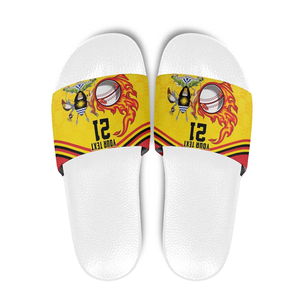 Uganda Cricket Custom Slide Sandals Cranes Cricket Ball Fire - Wonder Print Shop