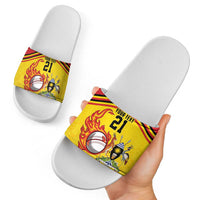 Uganda Cricket Custom Slide Sandals Cranes Cricket Ball Fire - Wonder Print Shop