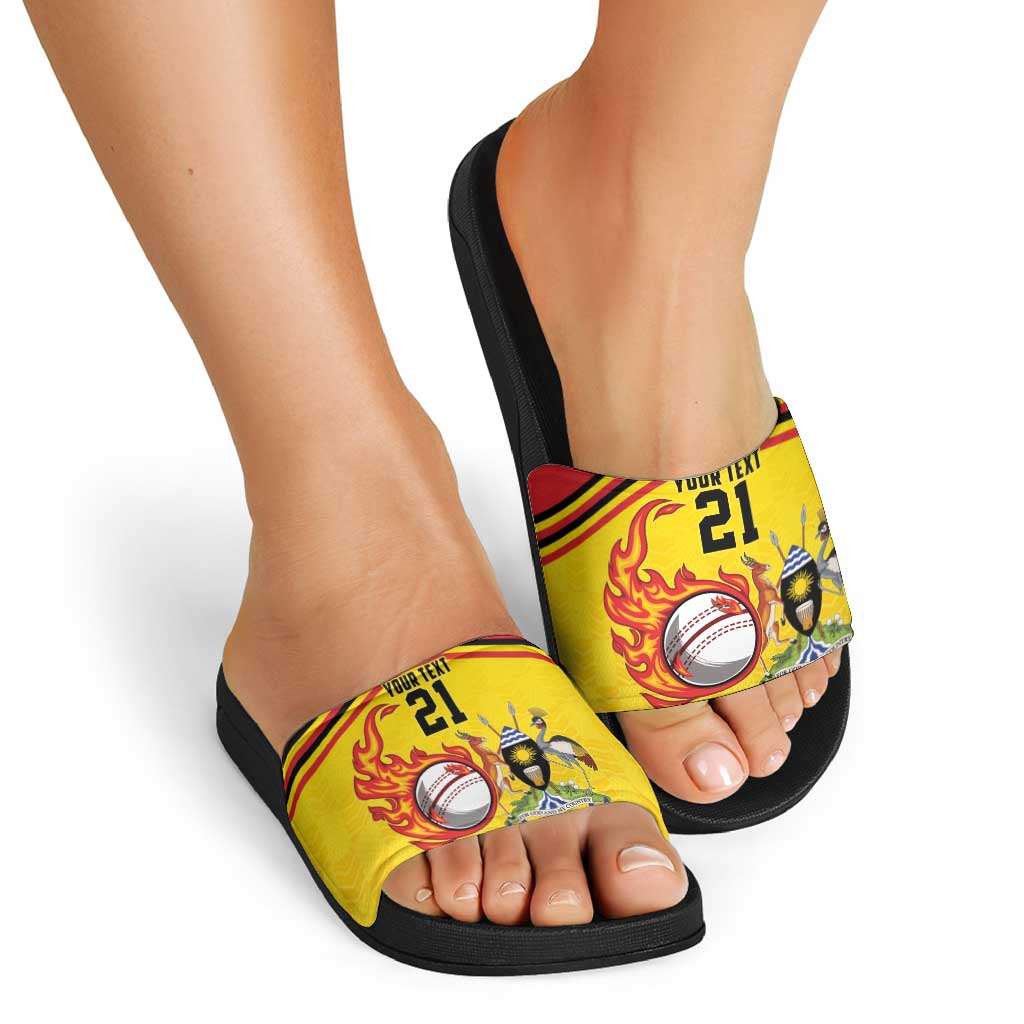 Uganda Cricket Custom Slide Sandals Cranes Cricket Ball Fire - Wonder Print Shop