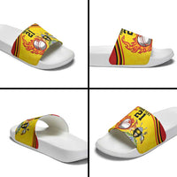 Uganda Cricket Custom Slide Sandals Cranes Cricket Ball Fire - Wonder Print Shop