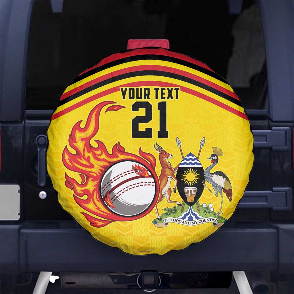 Uganda Cricket Custom Spare Tire Cover Cranes Cricket Ball Fire - Wonder Print Shop