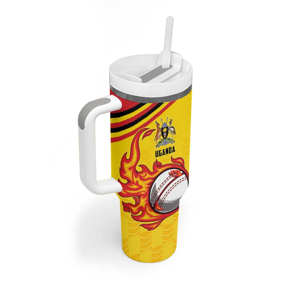 Uganda Cricket Custom Tumbler With Handle Cranes Cricket Ball Fire - Wonder Print Shop