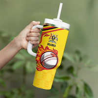 Uganda Cricket Custom Tumbler With Handle Cranes Cricket Ball Fire - Wonder Print Shop
