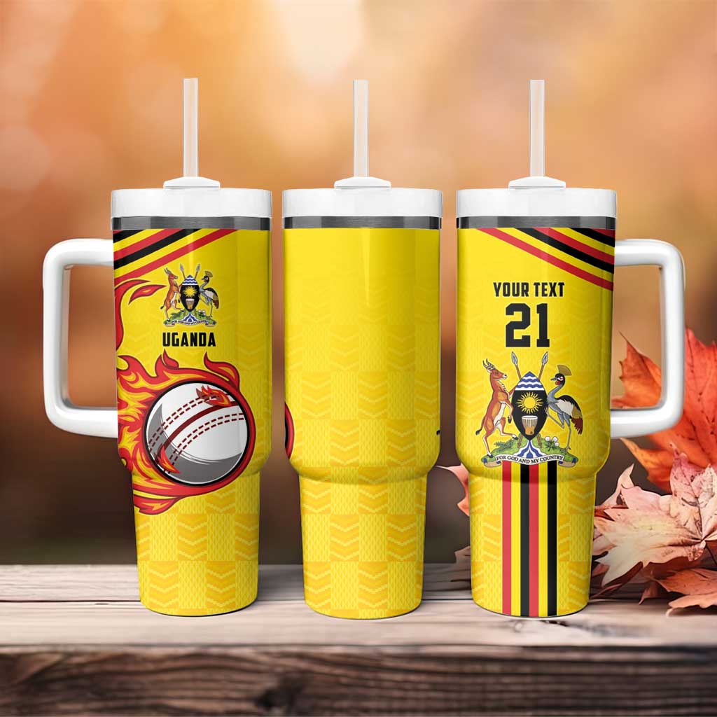 Uganda Cricket Custom Tumbler With Handle Cranes Cricket Ball Fire - Wonder Print Shop