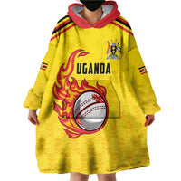 Uganda Cricket Custom Wearable Blanket Hoodie Cranes Cricket Ball Fire - Wonder Print Shop