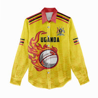Uganda Cricket Custom Women Casual Shirt Cranes Cricket Ball Fire - Wonder Print Shop