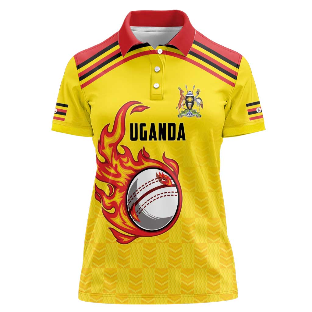Uganda Cricket Custom Women Polo Shirt Cranes Cricket Ball Fire - Wonder Print Shop