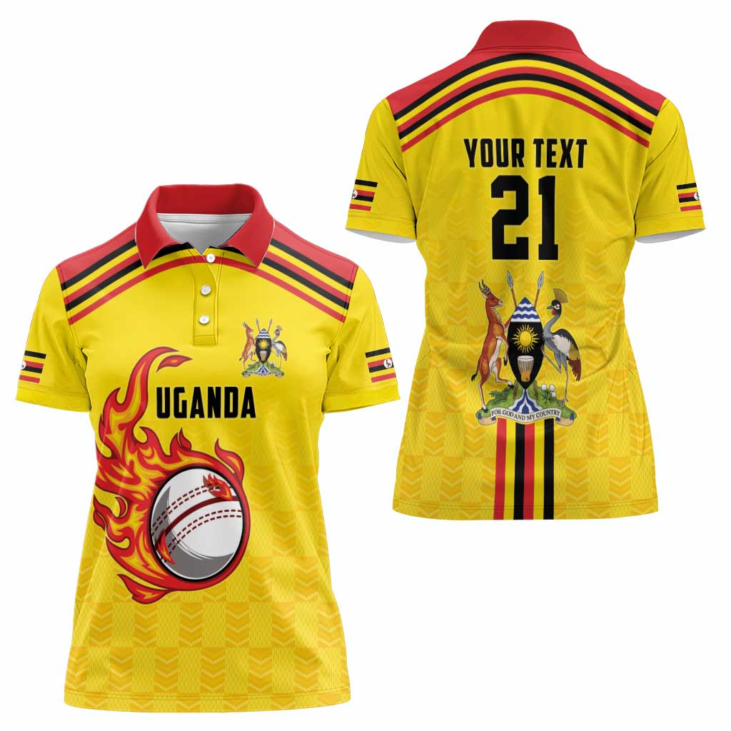 Uganda Cricket Custom Women Polo Shirt Cranes Cricket Ball Fire - Wonder Print Shop