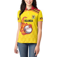 Uganda Cricket Custom Women Polo Shirt Cranes Cricket Ball Fire - Wonder Print Shop
