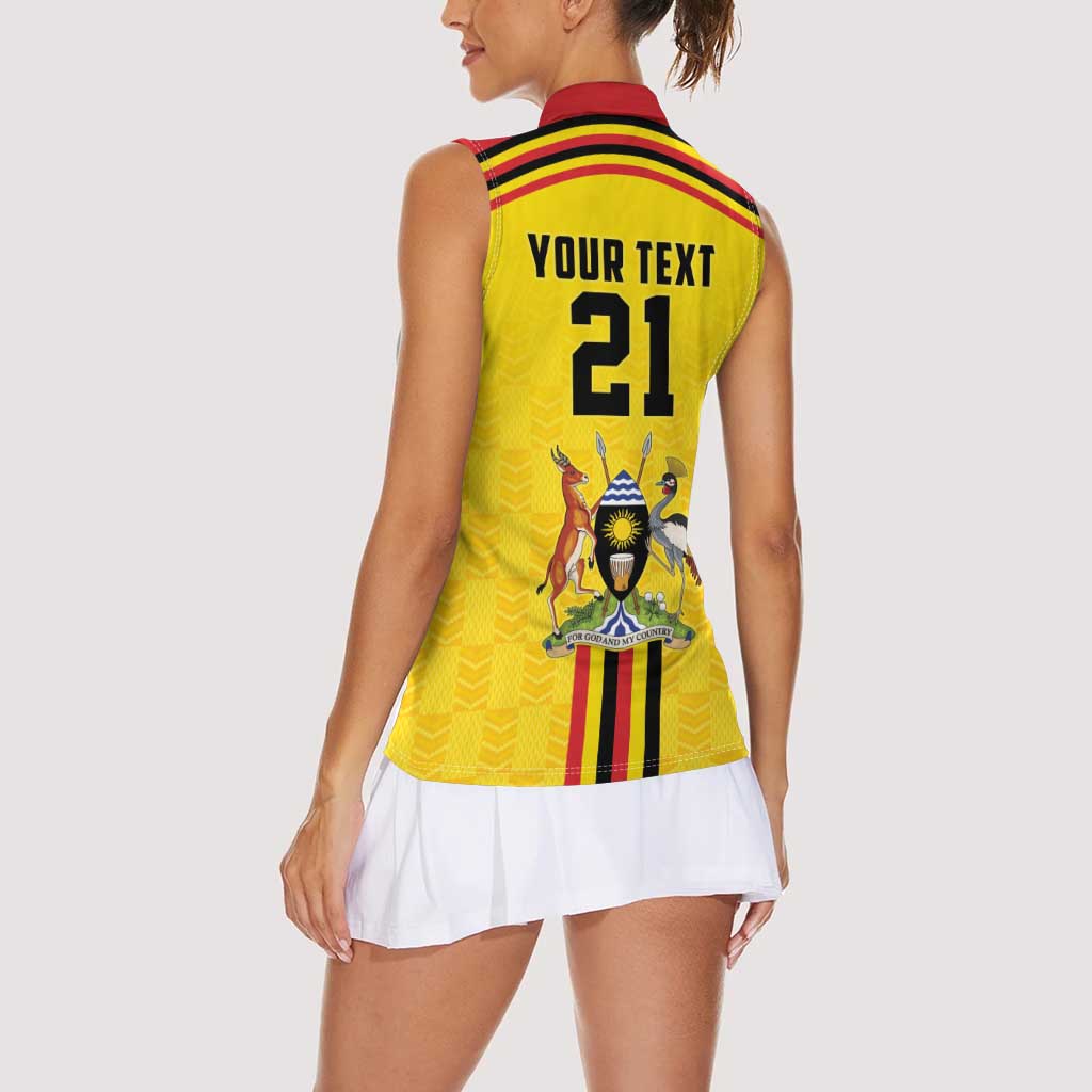 Uganda Cricket Custom Women Sleeveless Polo Shirt Cranes Cricket Ball Fire - Wonder Print Shop