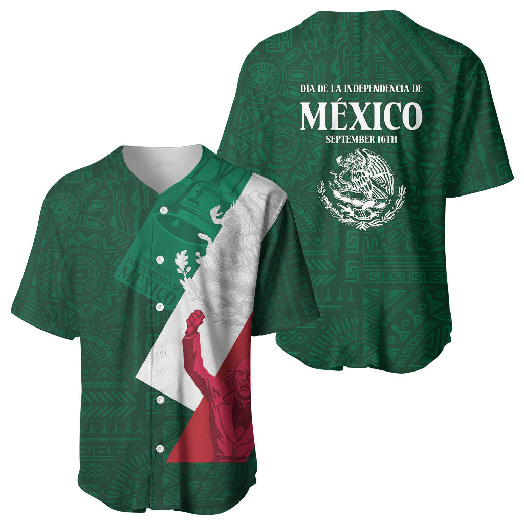 Dia de la Independencia de Mexico Baseball Jersey 16 De Septiembre Traditional Aztec Tribal Green