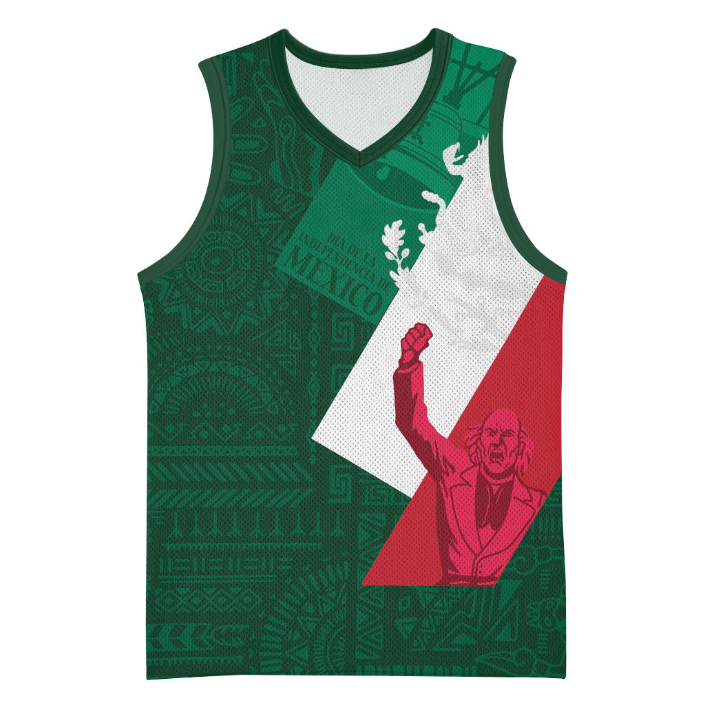 Dia de la Independencia de Mexico Basketball Jersey 16 De Septiembre Traditional Aztec Tribal Green