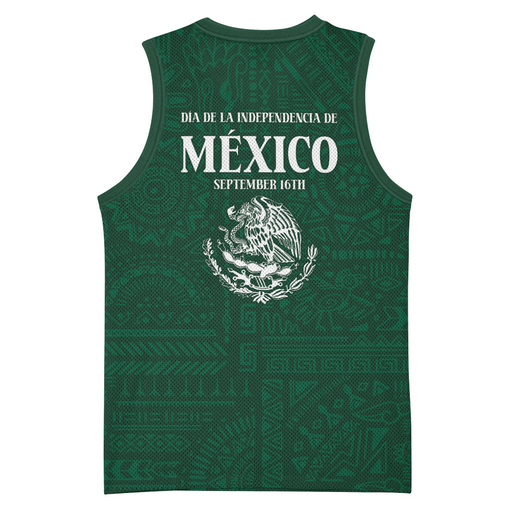 Dia de la Independencia de Mexico Basketball Jersey 16 De Septiembre Traditional Aztec Tribal Green