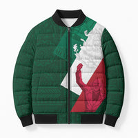 Dia de la Independencia de Mexico Bomber Puffer Jacket 16 De Septiembre Traditional Aztec Tribal Green