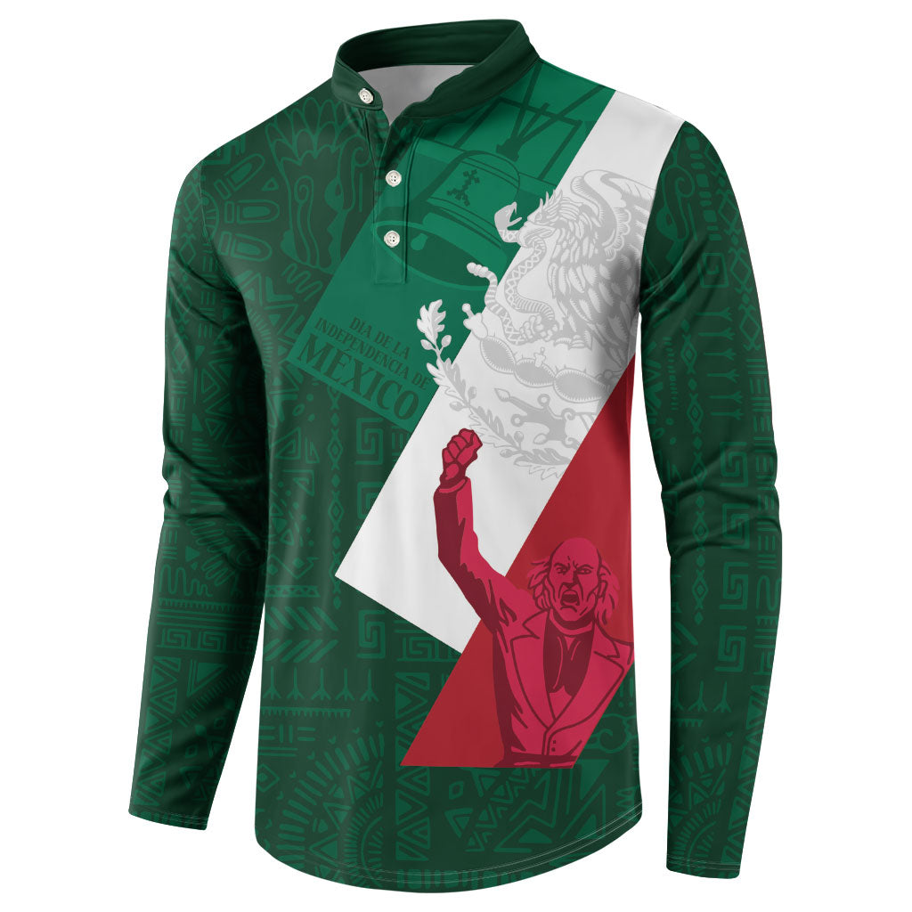 Dia de la Independencia de Mexico Button Sweatshirt 16 De Septiembre Traditional Aztec Tribal Green