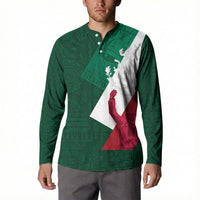 Dia de la Independencia de Mexico Button Sweatshirt 16 De Septiembre Traditional Aztec Tribal Green