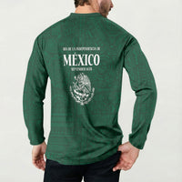 Dia de la Independencia de Mexico Button Sweatshirt 16 De Septiembre Traditional Aztec Tribal Green