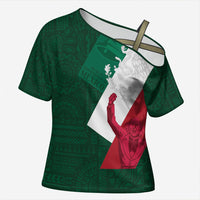 Dia de la Independencia de Mexico Cross Shoulder Shirt 16 De Septiembre Traditional Aztec Tribal Green