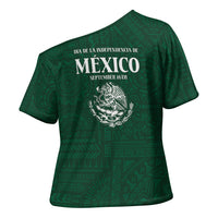 Dia de la Independencia de Mexico Cross Shoulder Shirt 16 De Septiembre Traditional Aztec Tribal Green