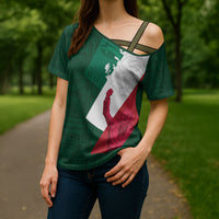 Dia de la Independencia de Mexico Cross Shoulder Shirt 16 De Septiembre Traditional Aztec Tribal Green