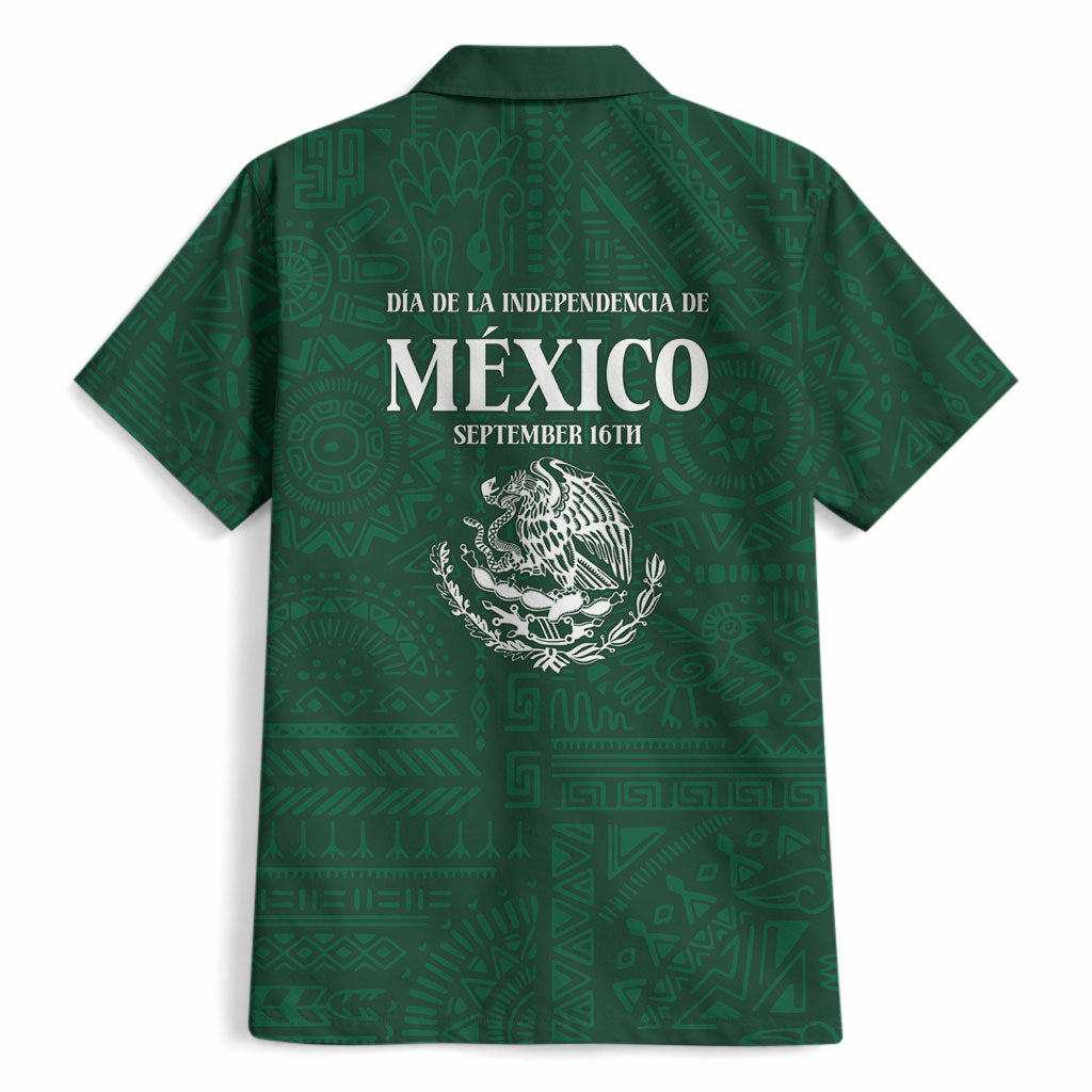 Dia de la Independencia de Mexico Hawaiian Shirt 16 De Septiembre Traditional Aztec Tribal Green