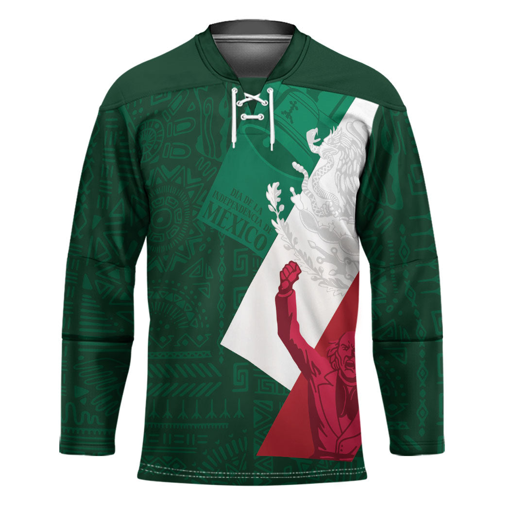 Dia de la Independencia de Mexico Hockey Jersey 16 De Septiembre Traditional Aztec Tribal Green
