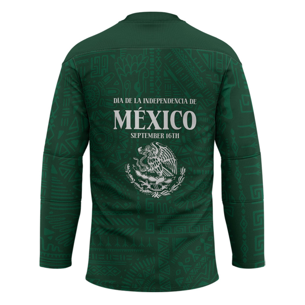Dia de la Independencia de Mexico Hockey Jersey 16 De Septiembre Traditional Aztec Tribal Green