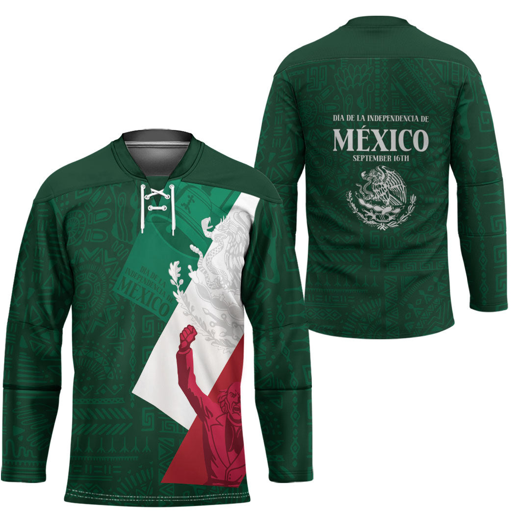 Dia de la Independencia de Mexico Hockey Jersey 16 De Septiembre Traditional Aztec Tribal Green