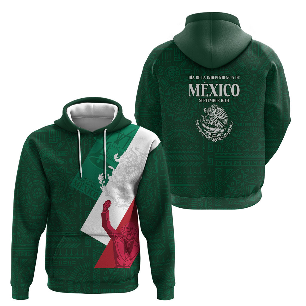 Dia de la Independencia de Mexico Hoodie 16 De Septiembre Traditional Aztec Tribal Green
