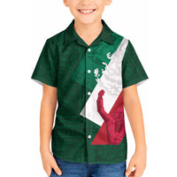 Dia de la Independencia de Mexico Kid Hawaiian Shirt 16 De Septiembre Traditional Aztec Tribal Green